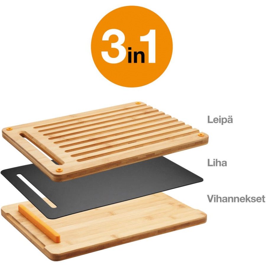 Fiskars Functional Form Schneidebrett 3er Set, 27x2,2x44 cm, Bambus