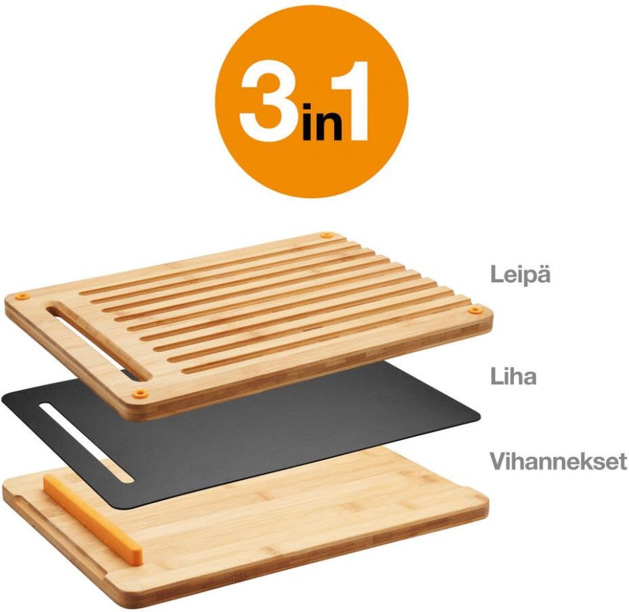 Fiskars Functional Form Schneidebrett 3er Set, 27x2,2x44 cm, Bambus