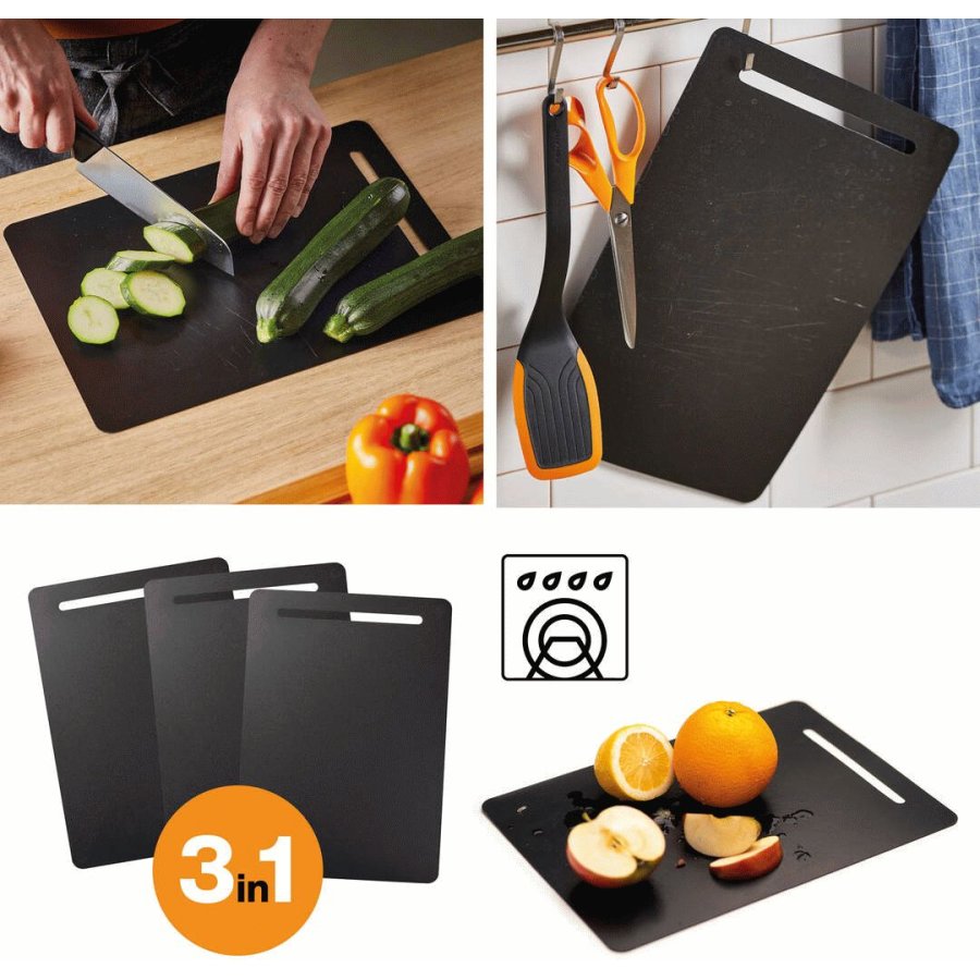Fiskars Functional Form Schneidebrett 3er Set 24,5x0,1x34,5 cm, Schwarz