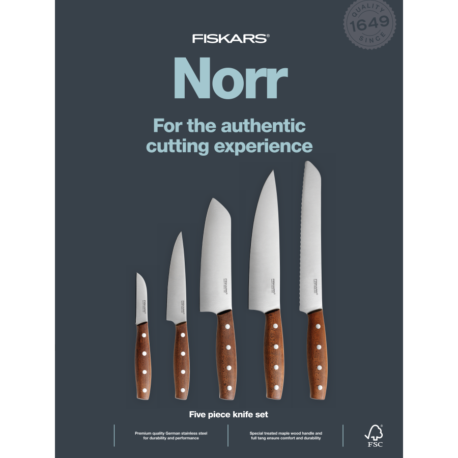 Fiskars Norr Messerset 5-teilig, Stahl/Ahornholz