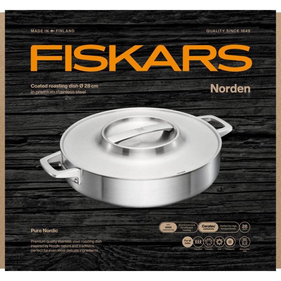 Fiskars Norden Steel Bratpfanne mit Deckel 28 cm