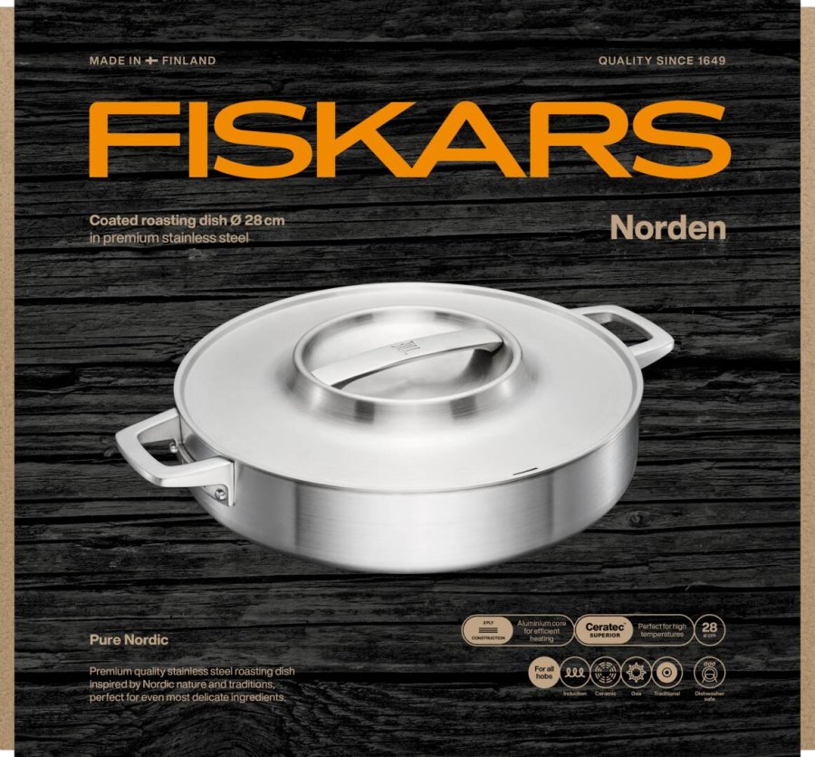 Fiskars Norden Steel Bratpfanne mit Deckel 28 cm