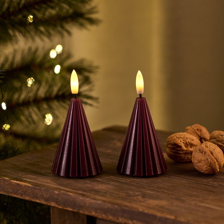 Sirius Laura Helle Dekoration Holz LED 2er Set H11 cm, Bordeaux