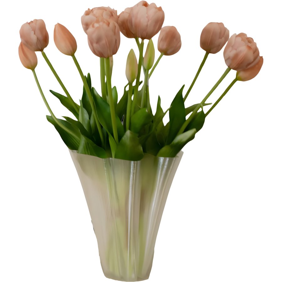 BLOOM OBJECTS Kunstige Fyldte Tulipaner Buket 3 Bundter 40 cm, Beige