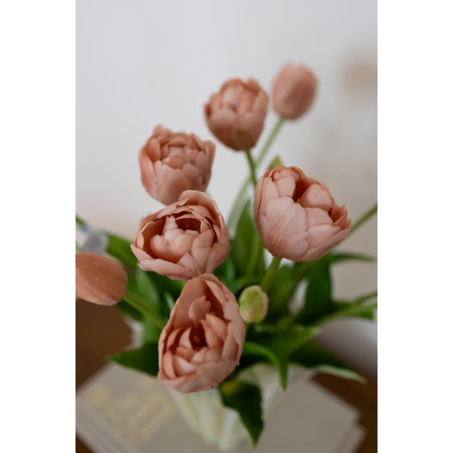 BLOOM OBJECTS Kunstige Fyldte Tulipaner Buket 3 Bundter 40 cm, Beige