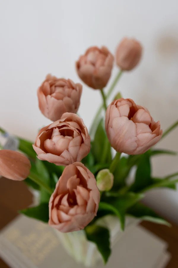 BLOOM OBJECTS Kunstige Fyldte Tulipaner Buket 3 Bundter 40 cm, Beige