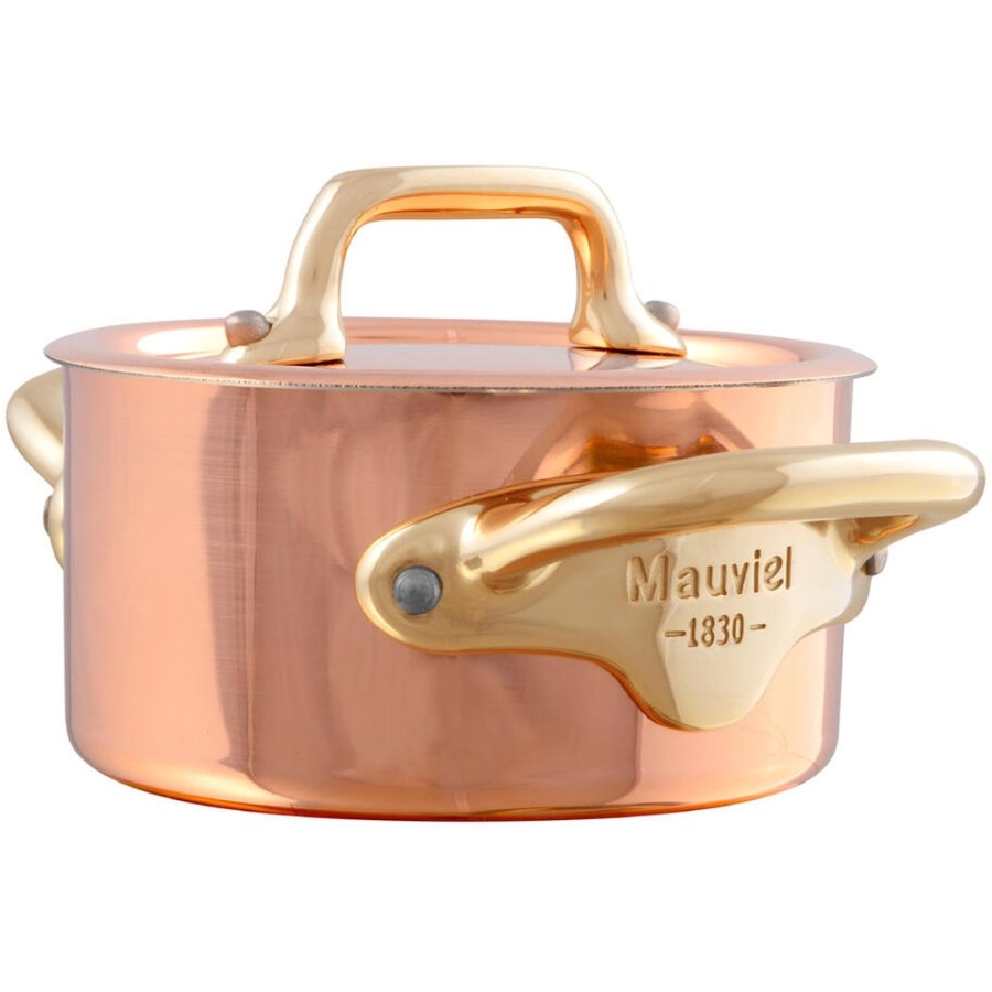 Mauviel 1830 Mini Gryde m. L�g 9 cm/30 cl, Kobber/Messing