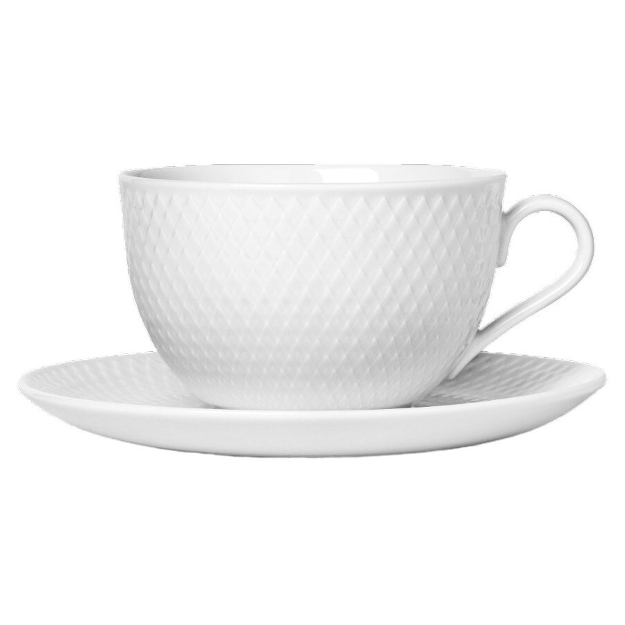 Lyngby Porceln Rhombe Teetasse mit Untertasse 39 cl, Weiß