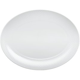 Lyngby Porceln Rhombe Ovalt Serveringsfad 35 cm, Hvid