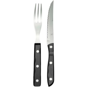 Gense Old Farmer Black Steakbestik 12 Dele, Sort/Stål