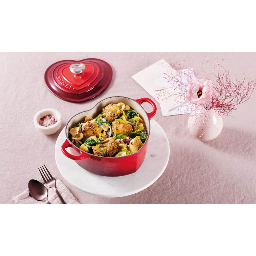 Le Creuset Heart Gryde m. Hjerteformet Knop 20 cm/1,9 L, Cerise