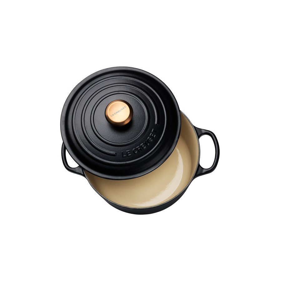 Le Creuset Gryde 24 cm m. kobber knop, Mat sort