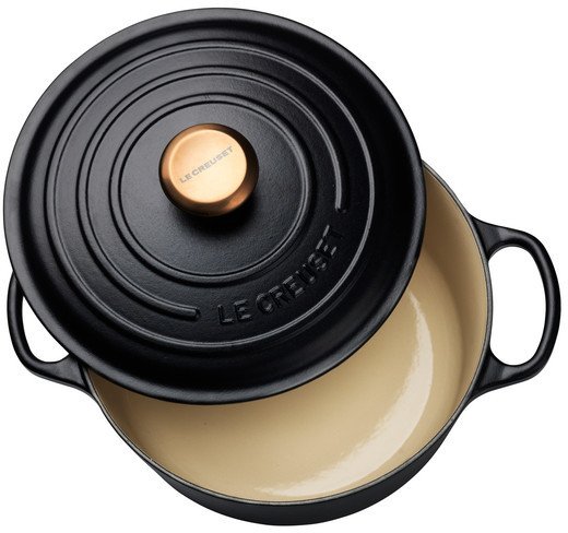 Le Creuset Gryde 24 cm m. kobber knop, Mat sort