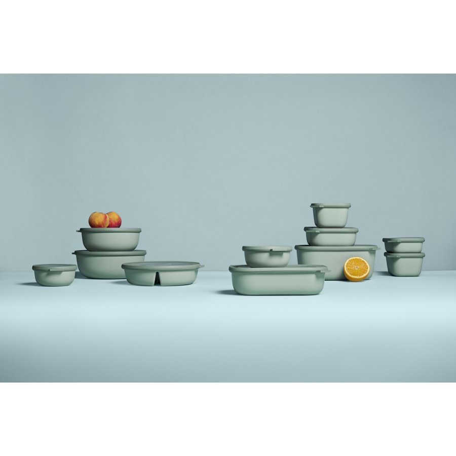Mepal Cirqula Niedriges Rechteckiges Schalenset mit Deckel 3er Set, Nordic Sage