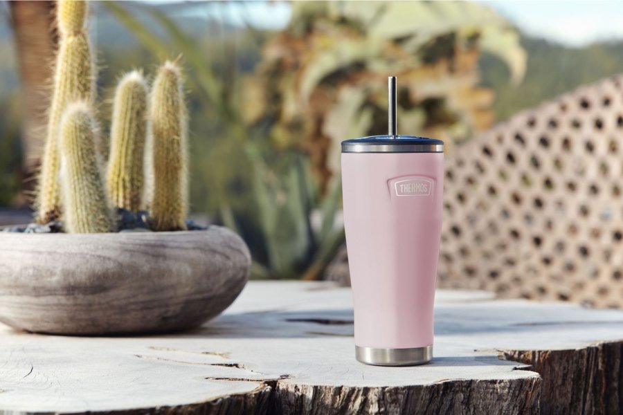 Thermos Thermobecher mit Strohhalm 0,7 l, Rosa