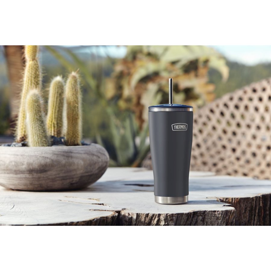 Thermos Thermobecher mit Strohhalm 0,7 l, Schwarz