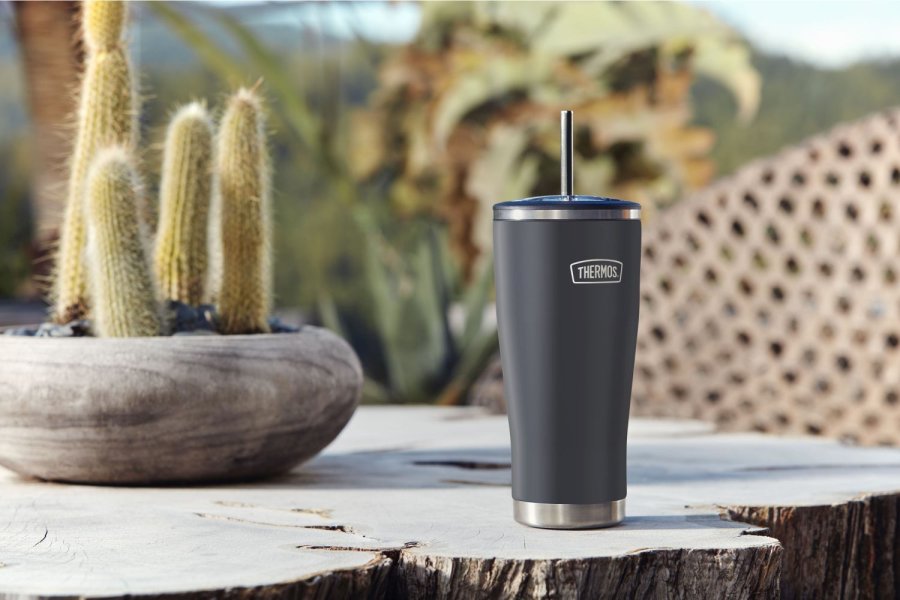Thermos Thermobecher mit Strohhalm 0,7 l, Schwarz