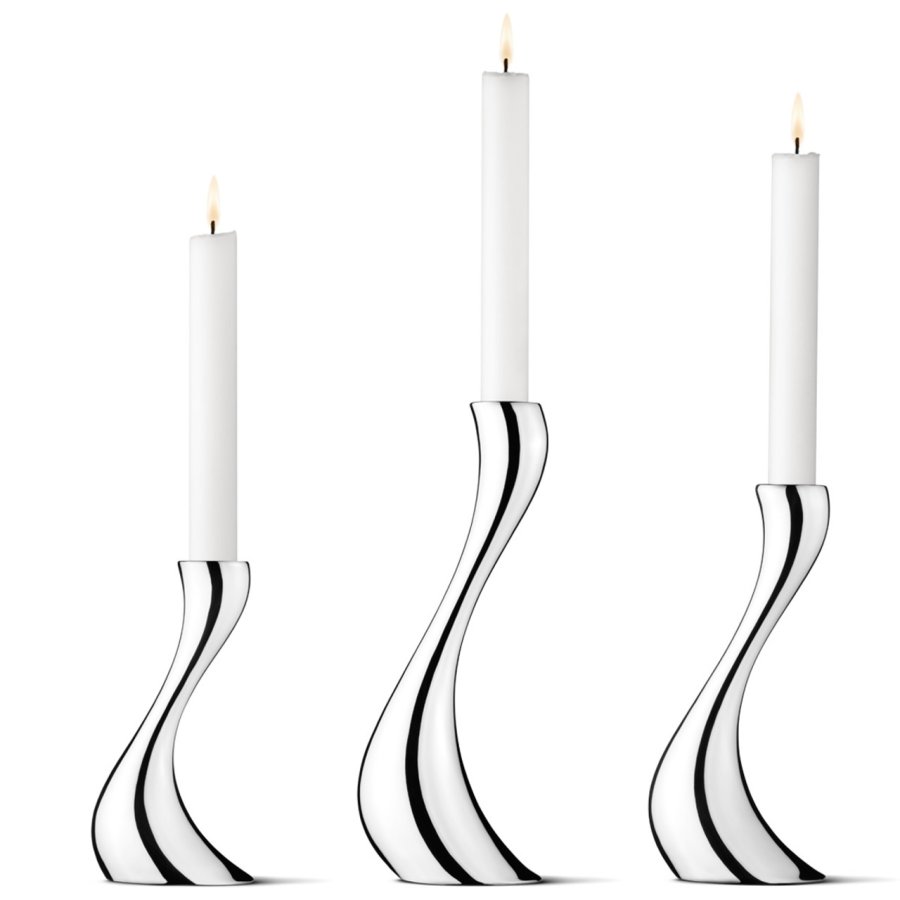 Georg Jensen Cobra Kerzenständer 3er Set mit Kerze, Stahl glänzend