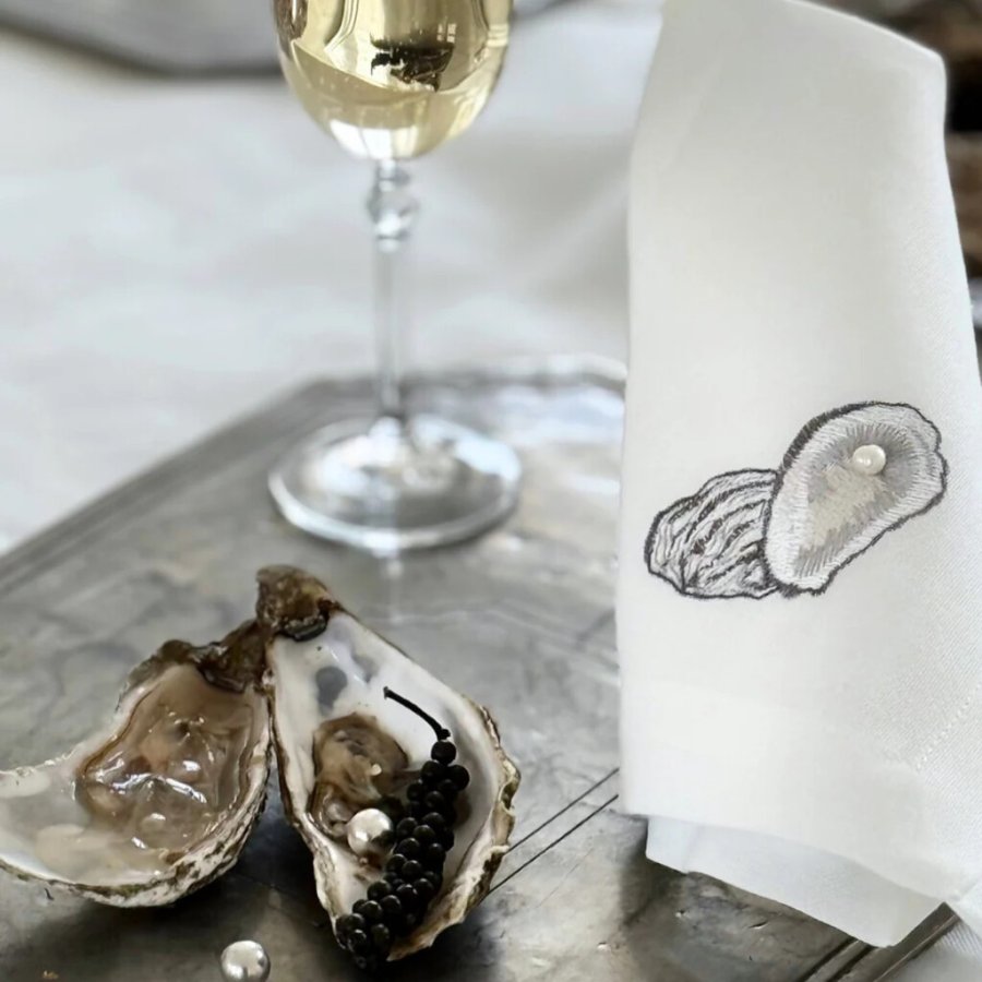 Langkilde & S�n Stoffen servet Oester met parel 38x38 cm, Wit