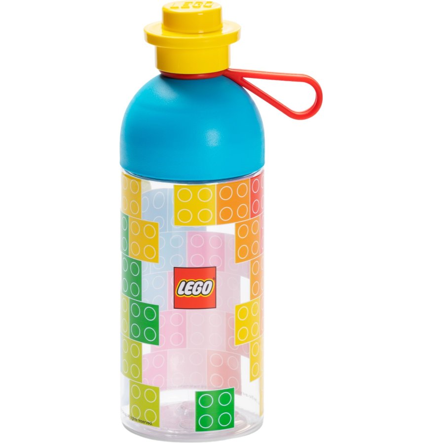 LEGO Wasserflasche 501 ml, Cap Gelb Deckel 321 Dark Azur, Strap Rot, LEGO iconic gra