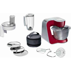 Bosch Serie 4 K�kkenmaskine 1000W inkl. 9 stk Tilbeh�r, R�d/S�lv