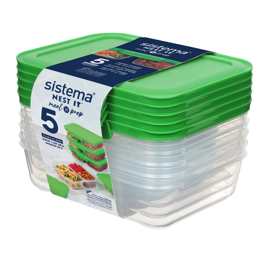 Sistema Nest It Meal Prep Aufbewahrungsbehlter mit 2 Fchern 5er Set 870 ml, Leaf Green