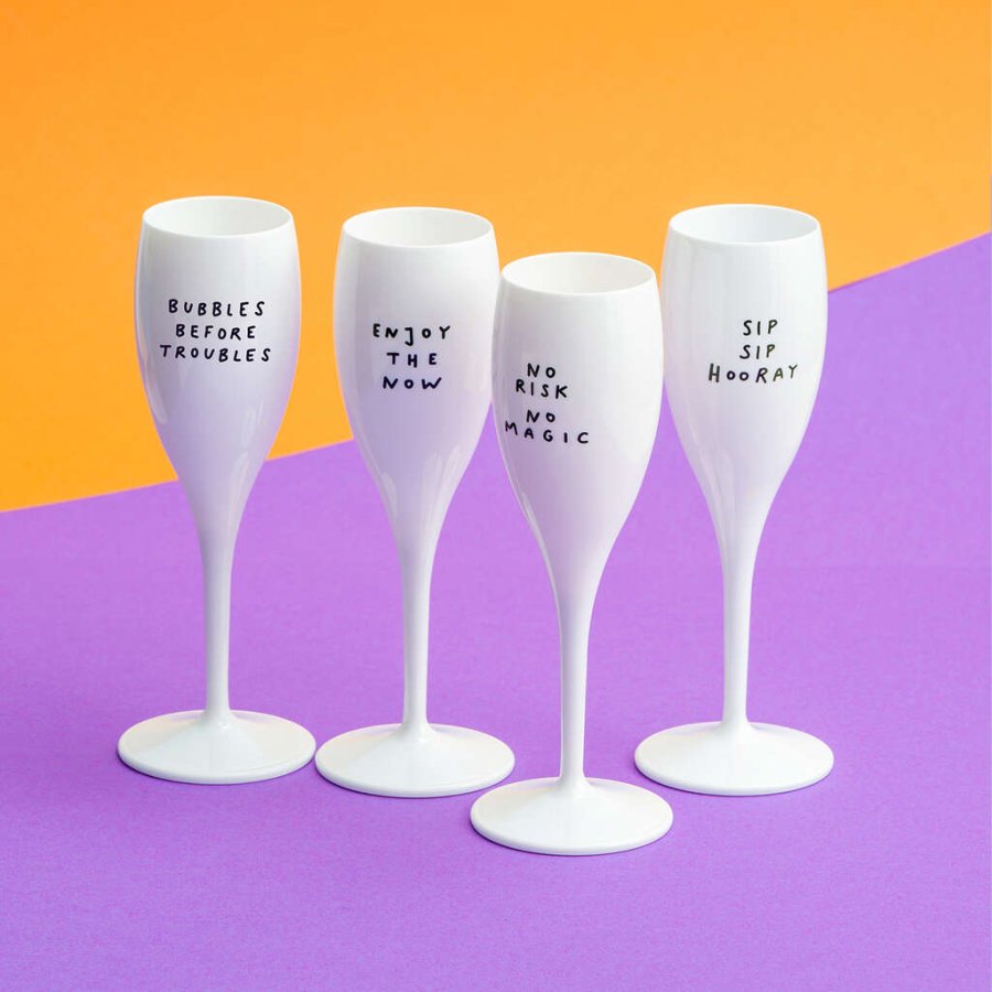 Koziol CHEERS No.1 SAY IT IN STYLE Champagneglas 4-delige set 10 cl, Cotton White