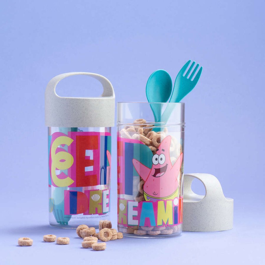 Koziol BUDDY SpongeBob Patrick Snackbox/Trinkflasche mit Besteck 500 ml, Organic Sand