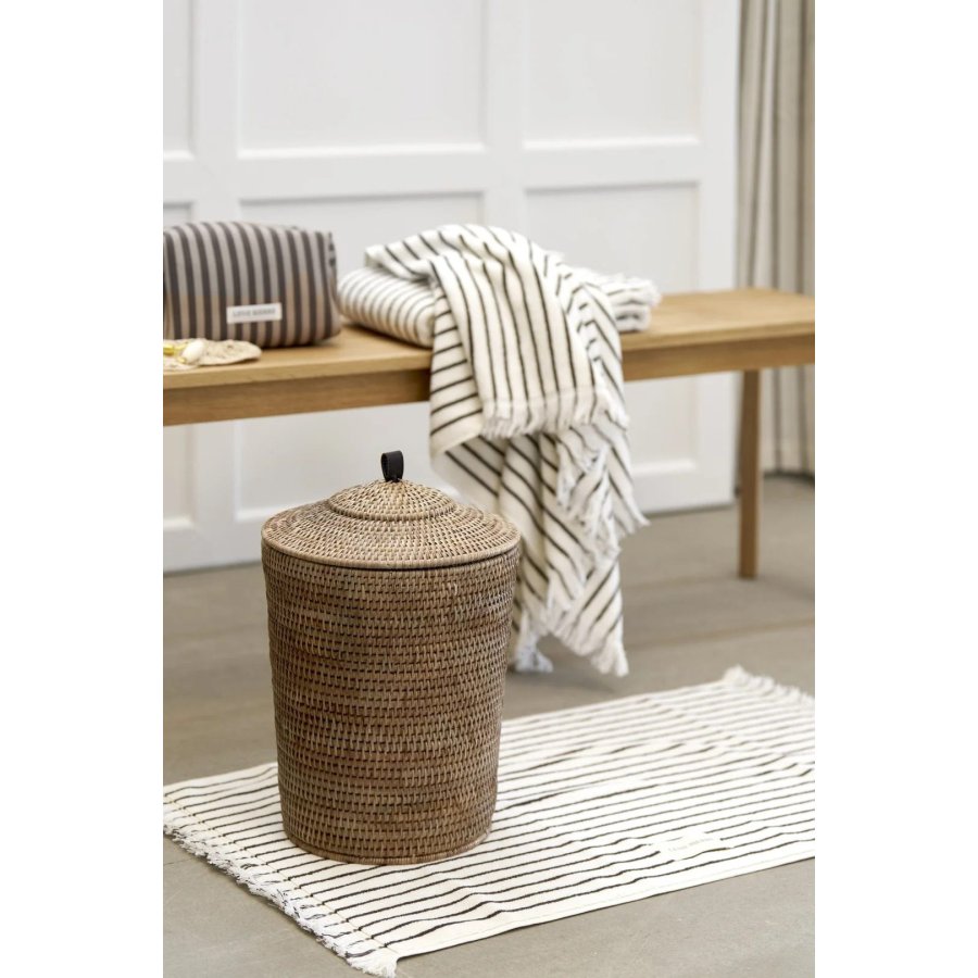 Lene Bjerre Ayane Stripe Badmat 50x80 cm, Linnen/Bruin