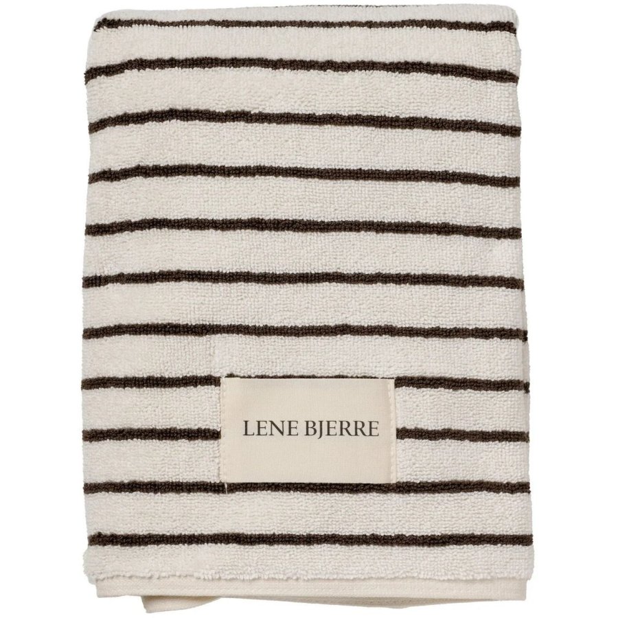 Lene Bjerre Ayane Stripe Badmat 50x80 cm, Linnen/Bruin