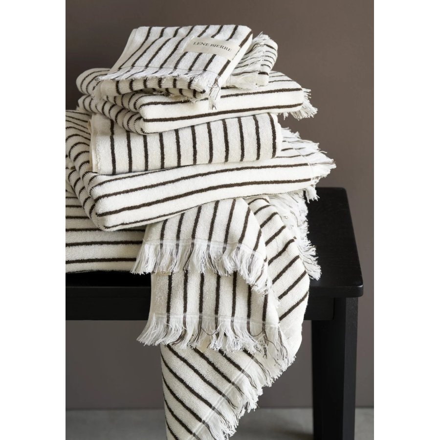 Lene Bjerre Ayane Stripe Badmat 50x80 cm, Linnen/Bruin