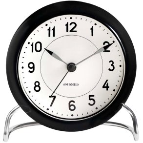 Arne Jacobsen Station Tischuhr mit Wecker 11 cm, Schwarz/Wei