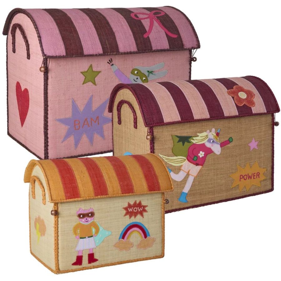 RICE KIDS Aufbewahrungshaus 3er Set, Hero/Pink