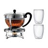 Bodum Tekande med plastik filter 1.3 l, tevarmer og 2 stk. dobbeltvgget glas 0.35 l CHAMBORD SET , Krom
