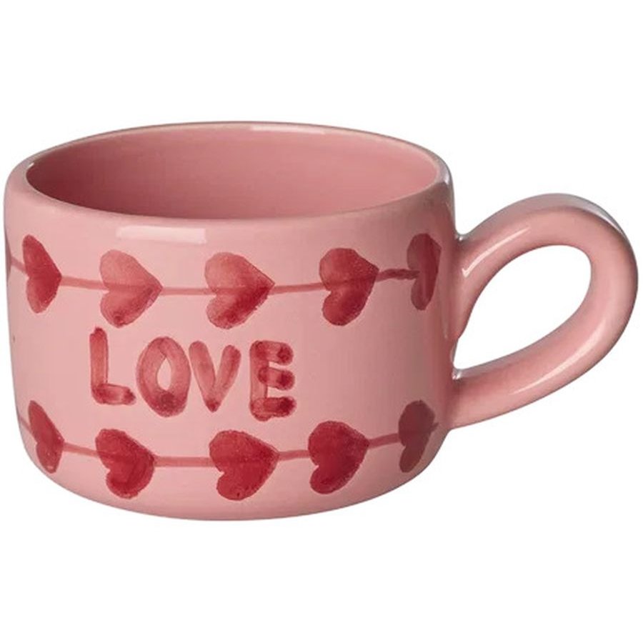 RICE Hand-Painted Cappuccino Kop 20 cl, Love/Pink