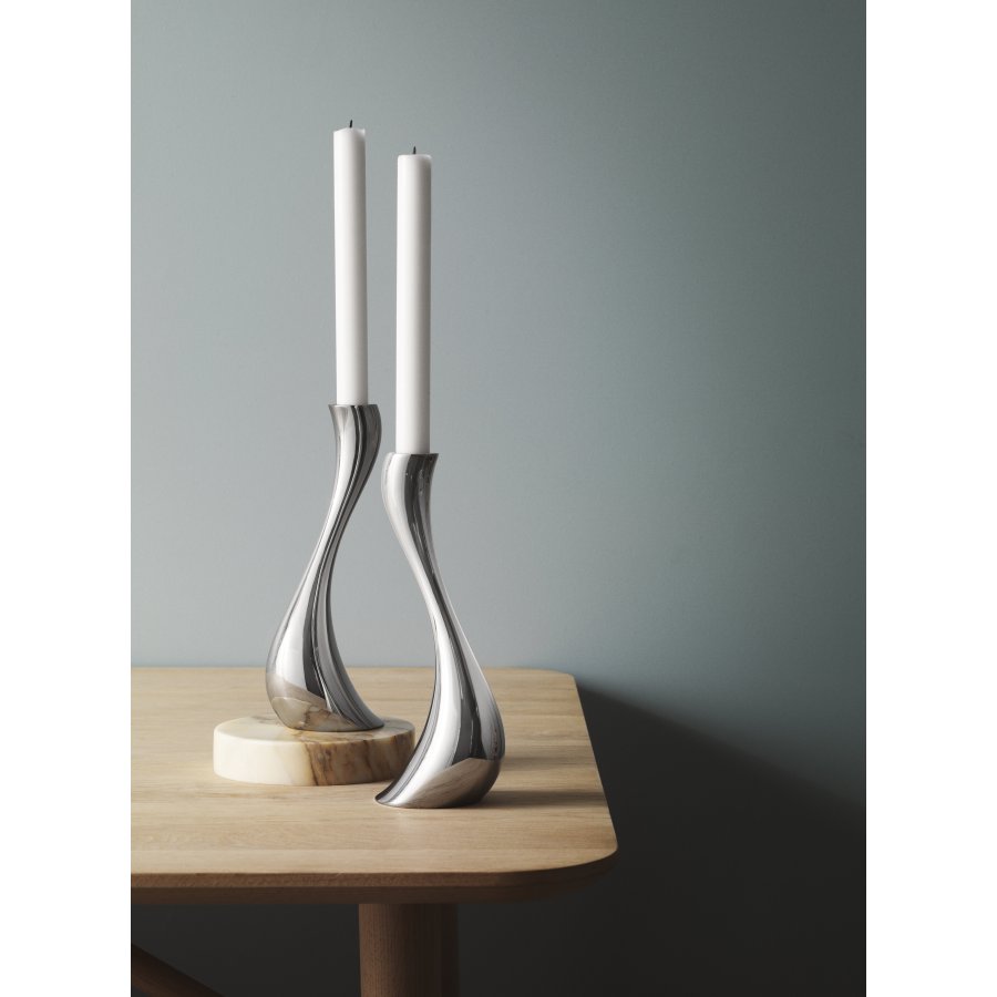 Georg Jensen Cobra Kerzenständer 2er Set, 24 cm, Stahl glänzend