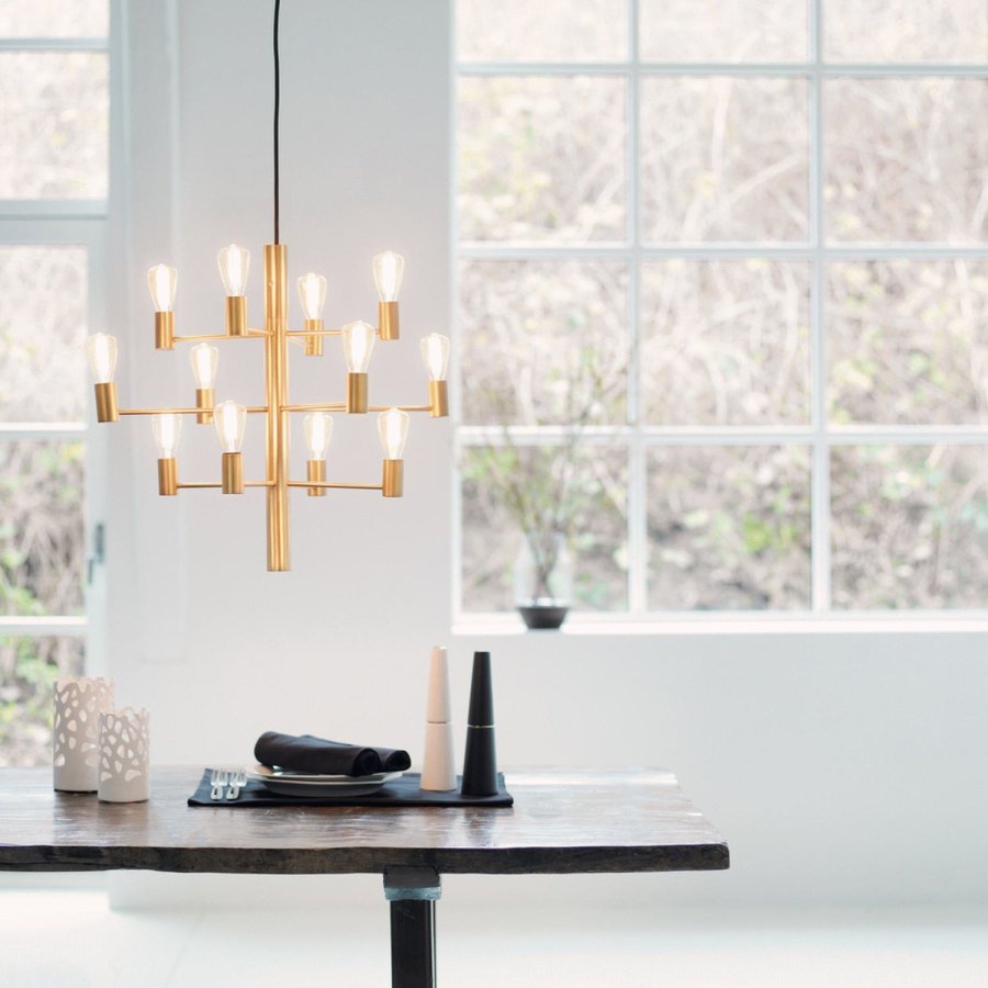 Herstal Manola Lysekrone 12 Arme, Satin Messing