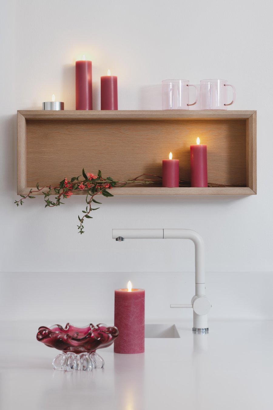 Moods & More Stumpenkerze mit Schmelzeffekt LED 4,9xH12,5 cm, Vintage Rose