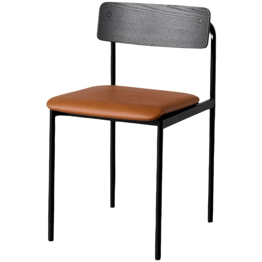 MOEBE Offset Stol H76,5 cm, Sort Ask/Cognac L�der