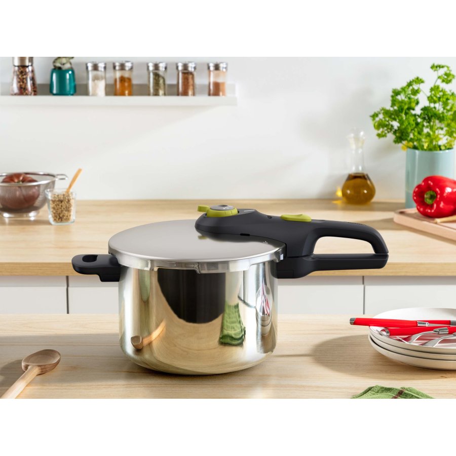 Tefal Secure 5 Neo SS Trykkoger m. Kurv 6 L, Rustfrit Stl