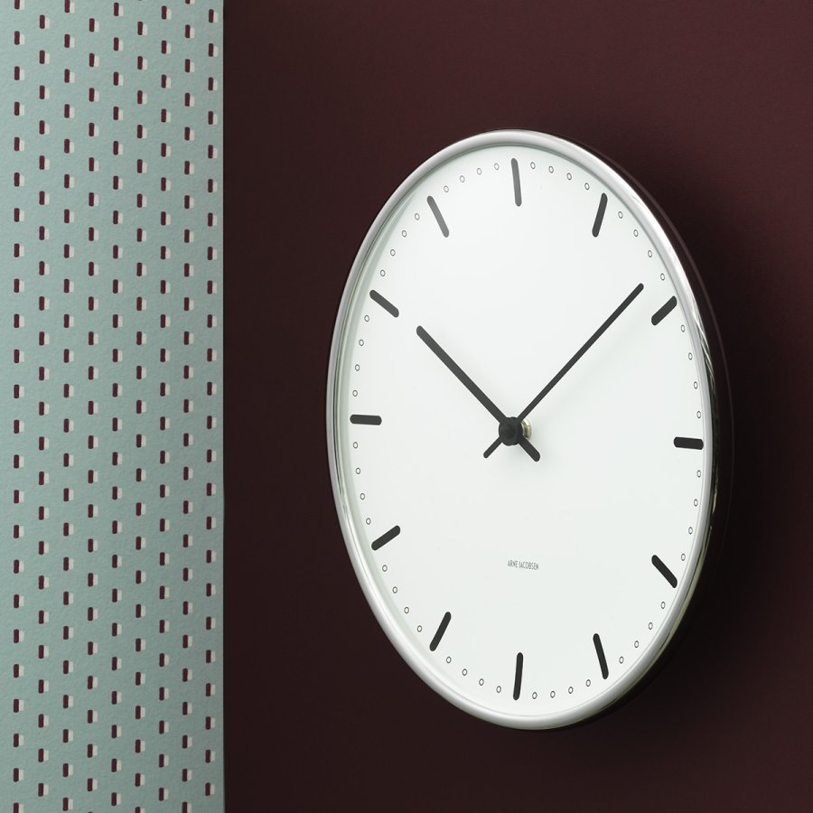 Arne Jacobsen City Hall Wanduhr 16 cm, Wei/Schwarz