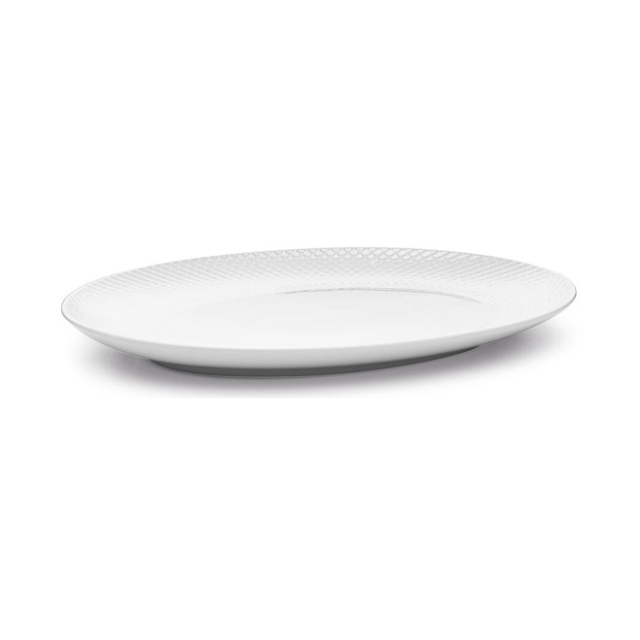 Lyngby Porceln Rhombe Ovale Servierplatte 35 cm, Weiß