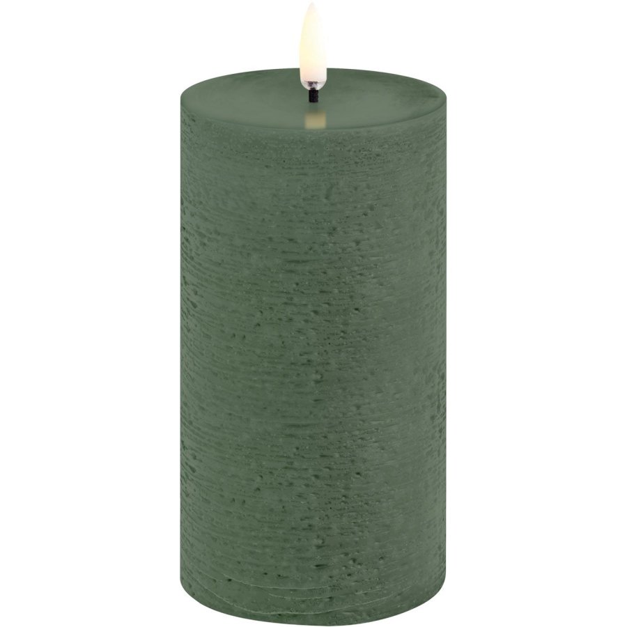 Uyuni Lighting Bloklys LED 7,8xH15 cm, Olive Green/rustik