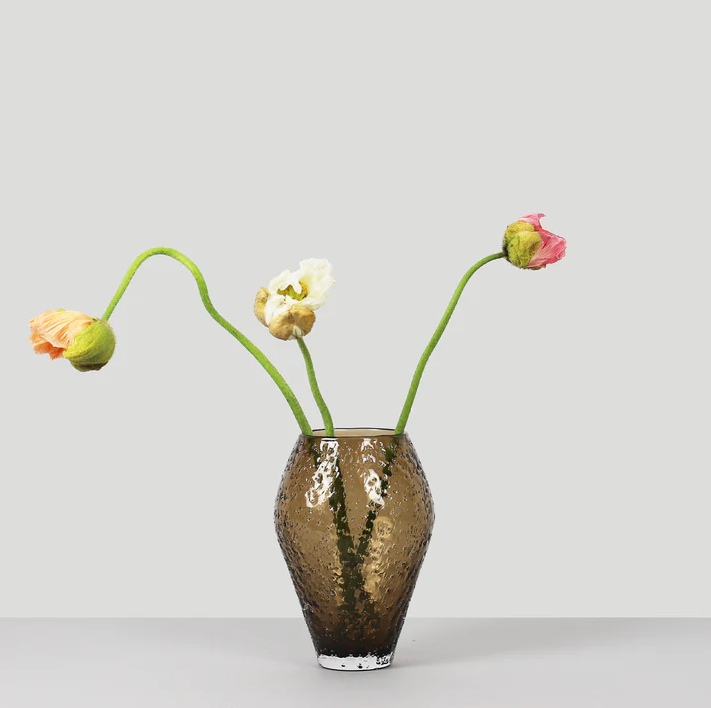 Ro Collection Crushed Glas Vase 13,9 cm, Sepia Brown