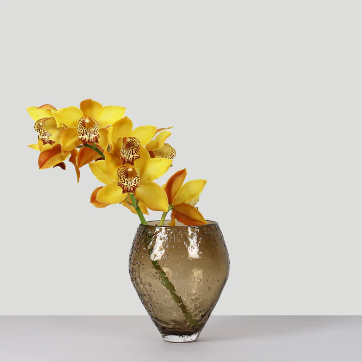 Ro Collection Crushed Glas Vase 17,7 cm, Sepia Brown