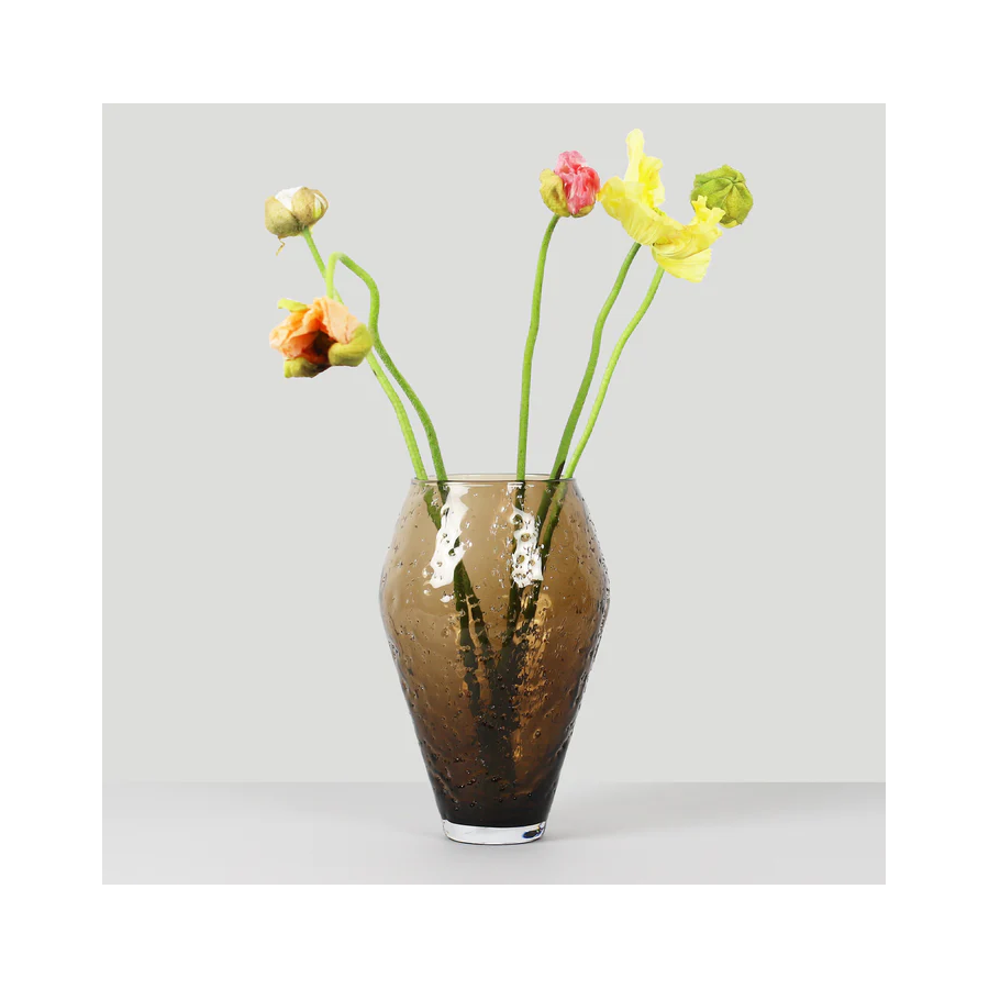 Ro Collection Crushed Glass Vase 19,2 cm, Sepia Brown