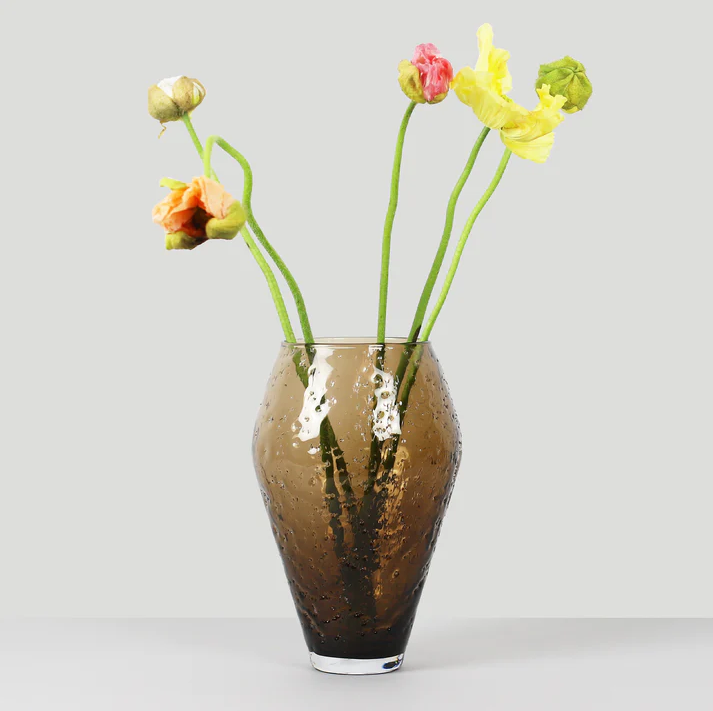 Ro Collection Crushed Glas Vase 19.2 cm, Sepia Brown