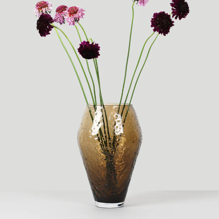 Ro Collection Crushed Glas Vase 19.2 cm, Sepia Brown