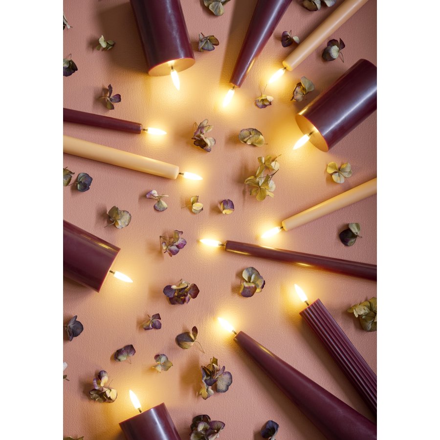 Uyuni Lighting Kronelys m. Riller LED 2 stk. 3,2xH25cm, Wine Red