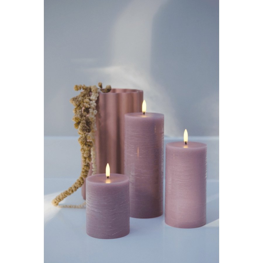 Uyuni Lighting Bloklys LED 7,8xH20 cm, Light Lavender/rustik
